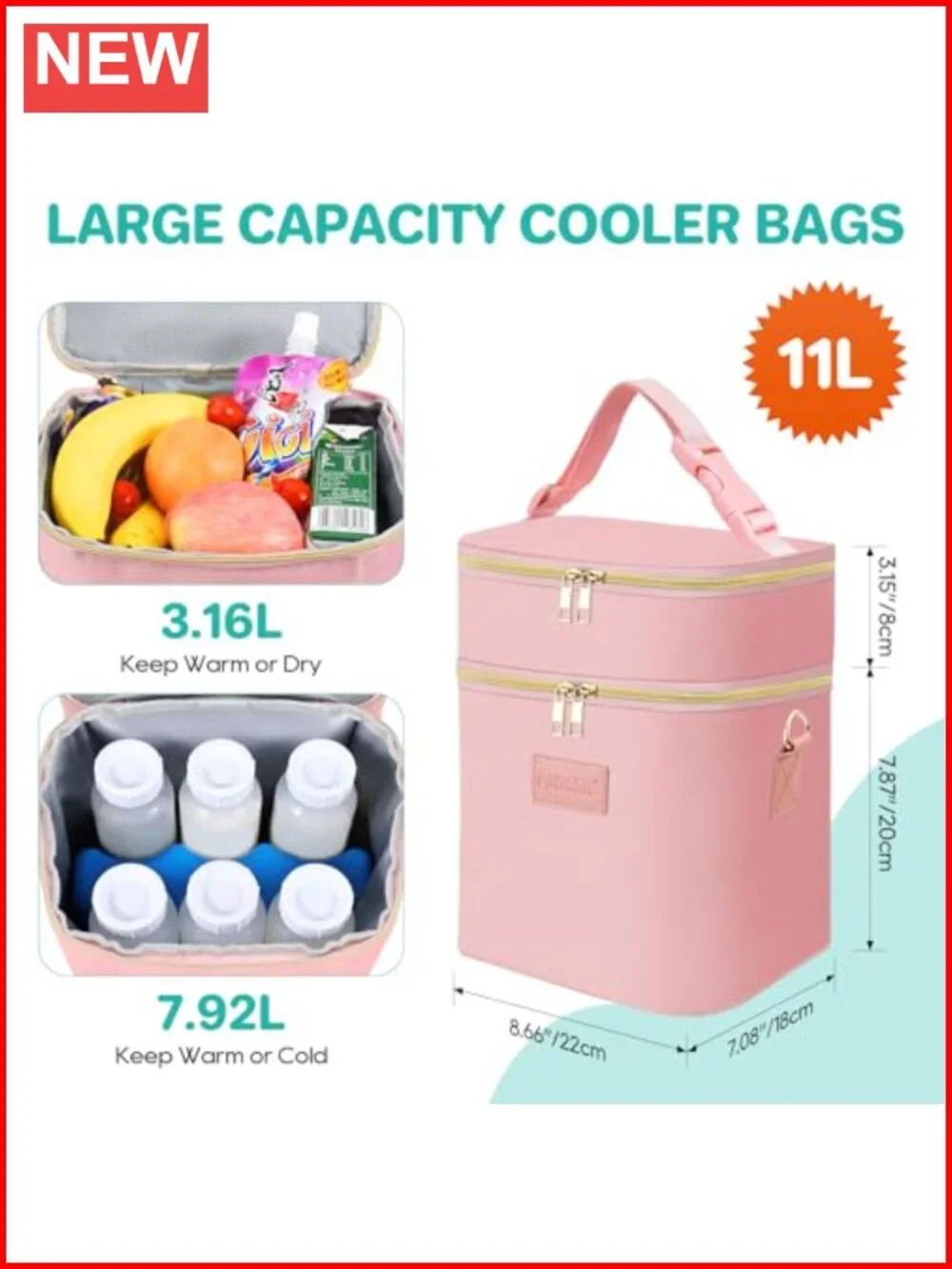 Breastmilk Cooler Bag Insulated Bottle Tote w/ Ice Pack Fits 6 Bottles
